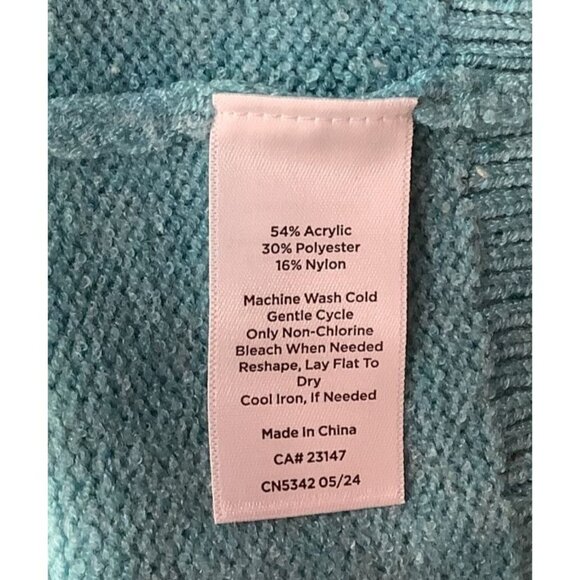 Talbots XL Petite Teal Cable Knit Full-Zip Cardigan Sweater Acrylic Blend - Picture 7 of 8